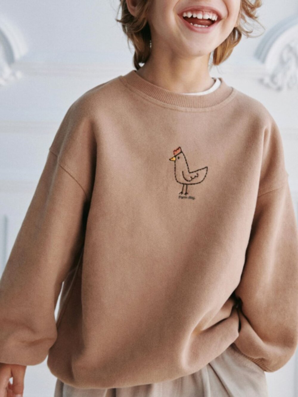 🐓🤎 Zara Embroidered Rooster Sweatshirt – Light Brown – Kids Size 6 🤎🐓